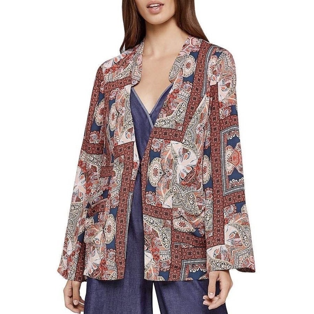 BCBGeneration Womens Paisley Patchwork‎ Open Front Blazer Rust Navy Rayon Jacket